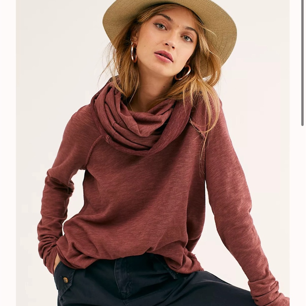 Free People Beach Cocoon Cowl Neck Pullover Maroon